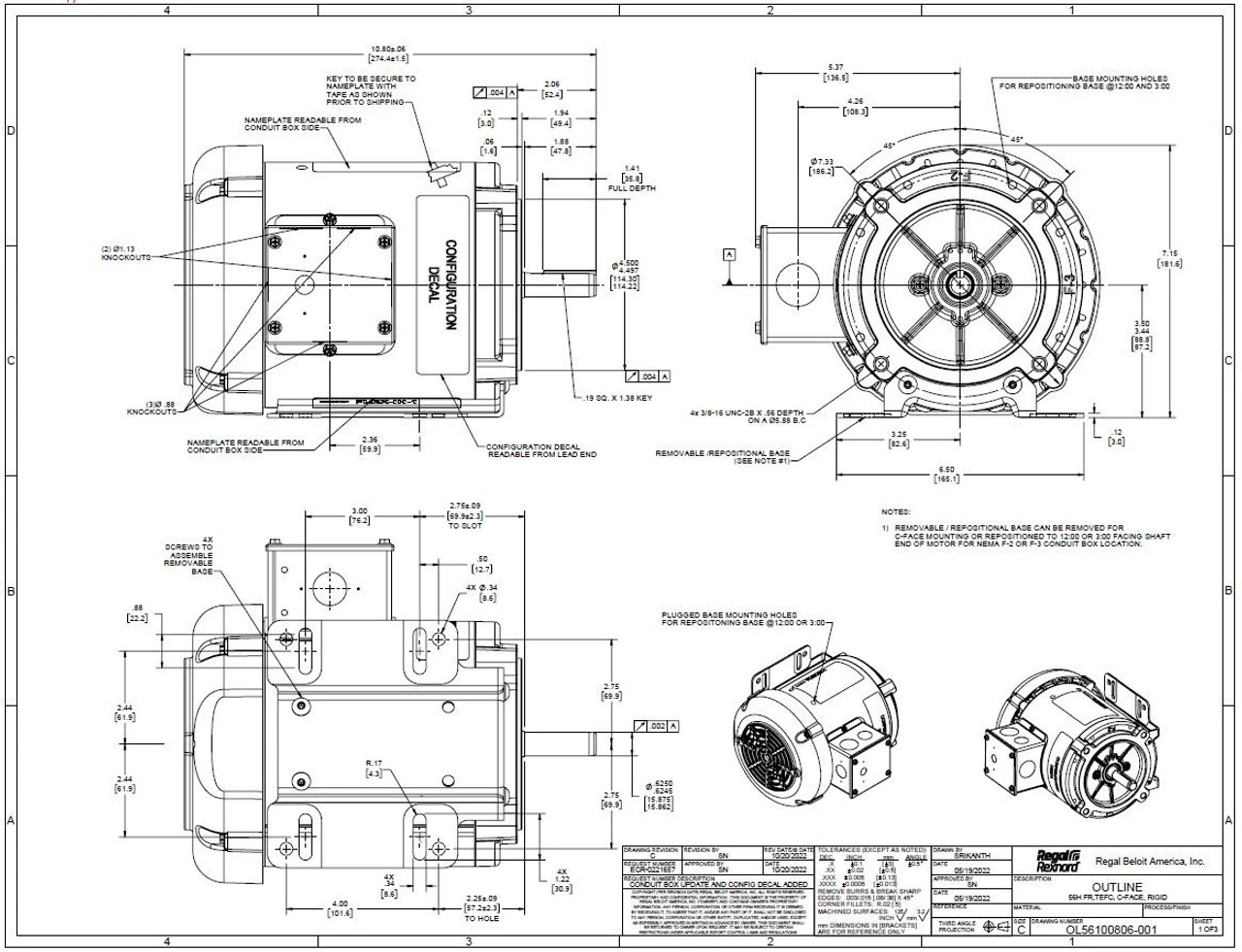 FX13BK006 | 1/3 HP 1200 RPM 56C 208-230/460v 3 Phase TEFC, FLEX-IN-1 Marathon Electric Motor 4 FX13BK006 | 1/3 HP 1200 RPM 56C 208-230/460v 3 Phase TEFC, FLEX-IN-1 Marathon Electric Motor - Image 2