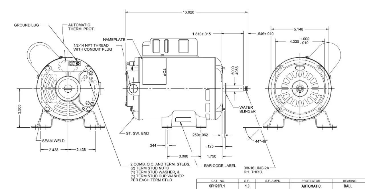 SPH25FL1 US Motors 2 1/2 Hp 3450 RPM 48 Frame 230V Thru-Bolt Pool-Spa Motor 3 SPH25FL1 US Motors 2 1/2 Hp 3450 RPM 48 Frame 230V Thru-Bolt Pool-Spa Motor
