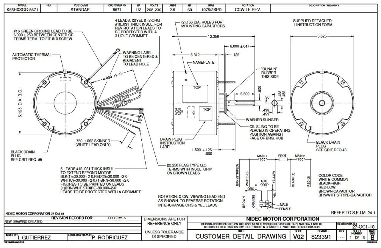 8671 Nidec | 1/2 Hp 1075 RPM 2-Speed 208-230V; 5.6" Condenser Motor 5 8671 Nidec | 1/2 Hp 1075 RPM 2-Speed 208-230V; 5.6" Condenser Motor - Image 3