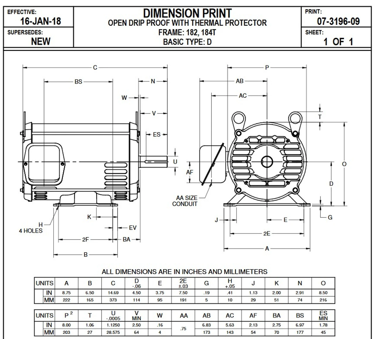 D5PA2A Nidec | 5 Hp 1800 RPM 184T Frame 208-230/460V ODP Motor Electric Motor 4 D5PA2A Nidec | 5 Hp 1800 RPM 184T Frame 208-230/460V ODP Motor Electric Motor - Image 2