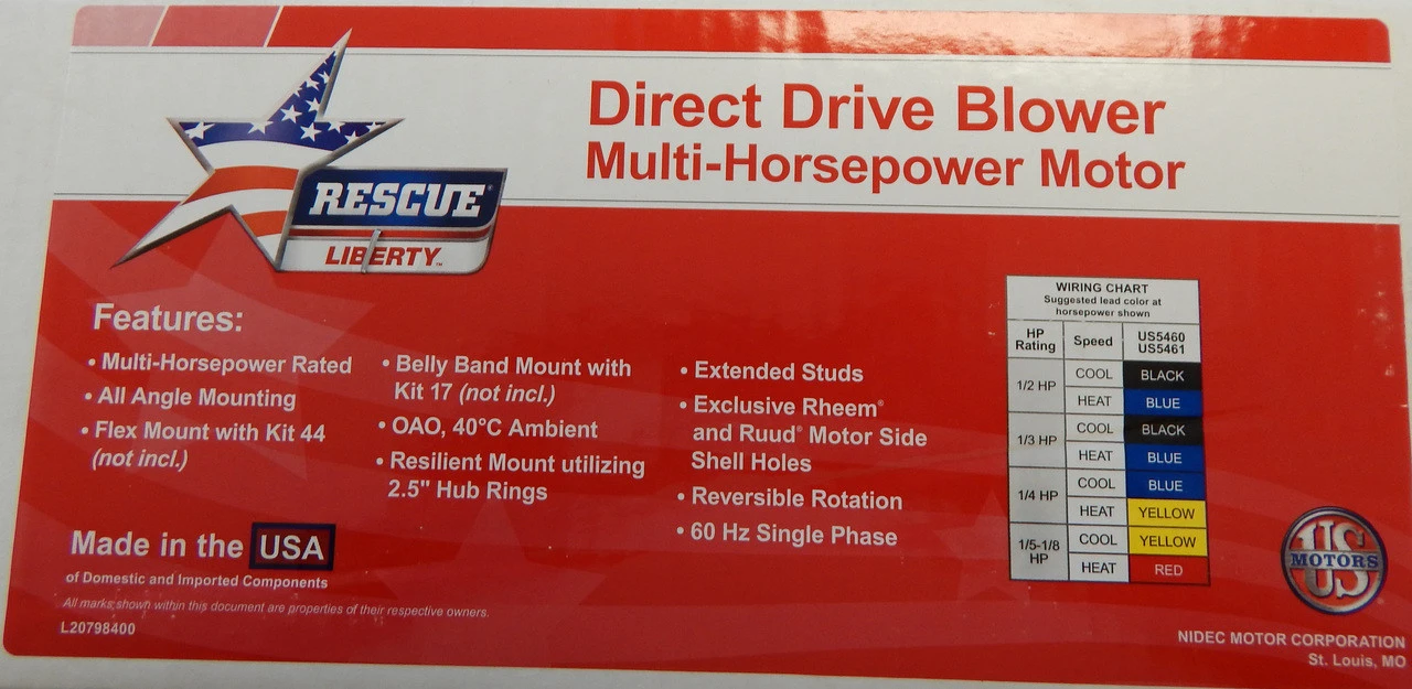 US5461 Nidec | 1/2-1/6 Hp 1075 RPM 4-Speed 5 5/8" 208-230V Direct Drive Furnace Motor 4 US5461 Nidec | 1/2-1/6 Hp 1075 RPM 4-Speed 5 5/8" 208-230V Direct Drive Furnace Motor - Image 2