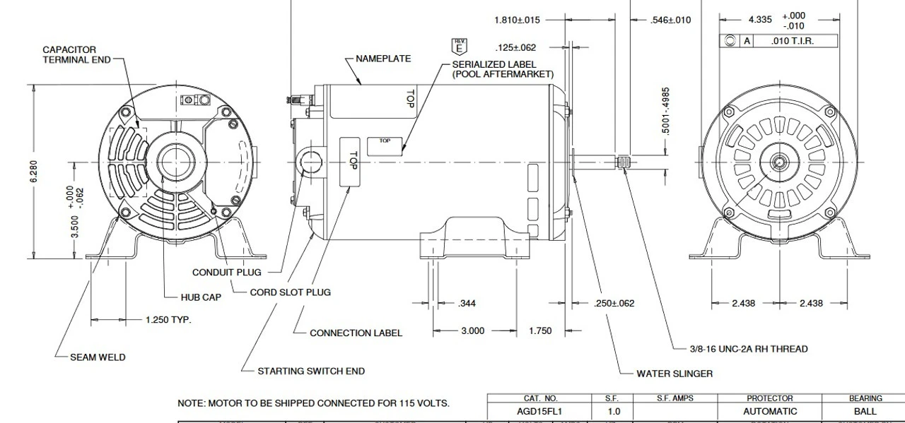 AGD15FL1 US Motors 1.5 Hp 3450 RPM 48 Frame 115/230V Thru-Bolt Pool-Spa Motor 3 AGD15FL1 US Motors 1.5 Hp 3450 RPM 48 Frame 115/230V Thru-Bolt Pool-Spa Motor