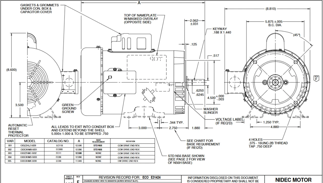 EC09B Nidec 1 Hp 3600 RPM 115/208-230V 56C Frame (Rigid Base) TEFC 1-Phase Electric Motor 4 EC09B Nidec 1 Hp 3600 RPM 115/208-230V 56C Frame (Rigid Base) TEFC 1-Phase Electric Motor - Image 2