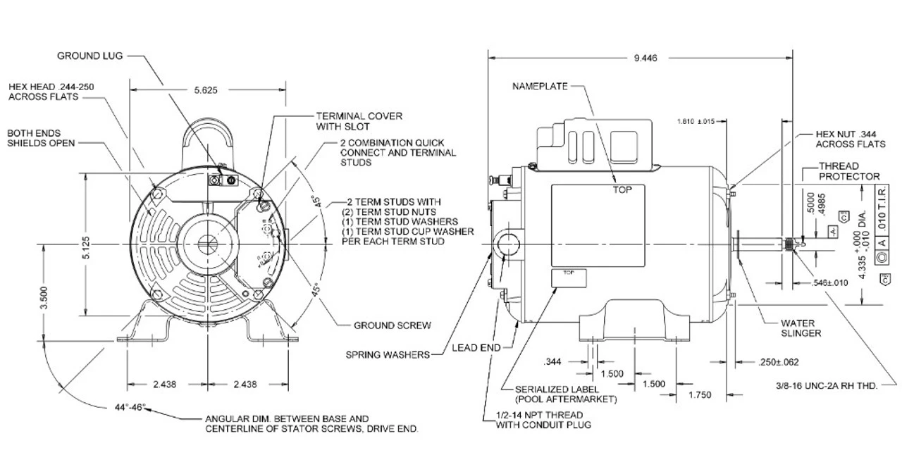 EV230 US Motors 1/15 Hp 1725 RPM 48 Frame Thru-Bolt Spa Motor 3 EV230 US Motors 1/15 Hp 1725 RPM 48 Frame Thru-Bolt Spa Motor