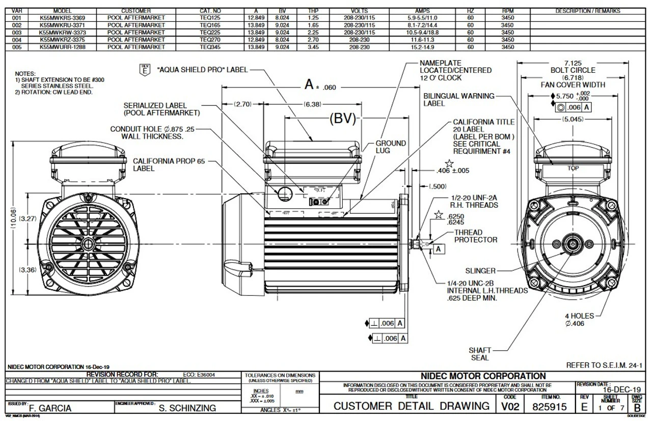 TEQ125 US Motors 1 Hp 3450 RPM 48Y 115/230V (TEFC) High Efficiency Switchless Pool Pump Motor 4 TEQ125 US Motors 1 Hp 3450 RPM 48Y 115/230V (TEFC) High Efficiency Switchless Pool Pump Motor - Image 2
